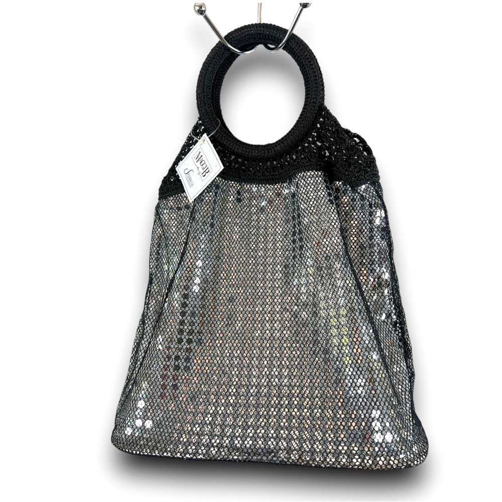 Nwt Maggi B Sparkle Collection Silver Crochet Tote